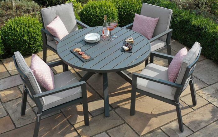 Maze New York 4 Seat Round Aluminium Dining Set - Dove Grey