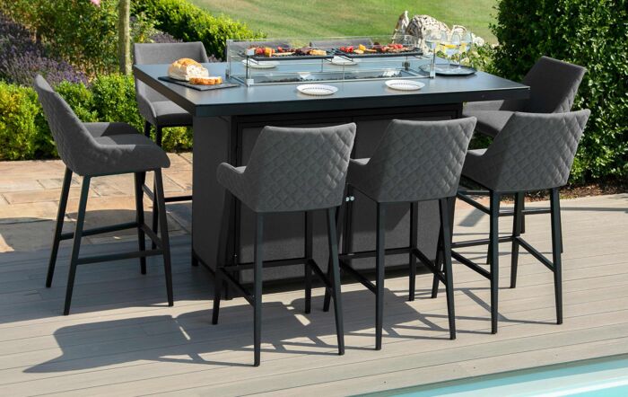 Maze Regal Outdoor Fabric 8 Seat Bar Set With Fire Pit Table - Flanelle