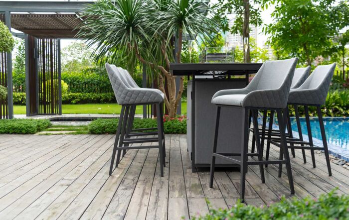 Maze Regal Outdoor Fabric 8 Seat Bar Set With Fire Pit Table - Flanelle