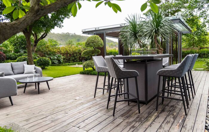 Maze Regal Outdoor Fabric 8 Seat Bar Set With Fire Pit Table - Flanelle