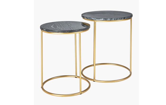 Pacific Lifestyle Milly Black Marble S/2 Tables with Gold Frame