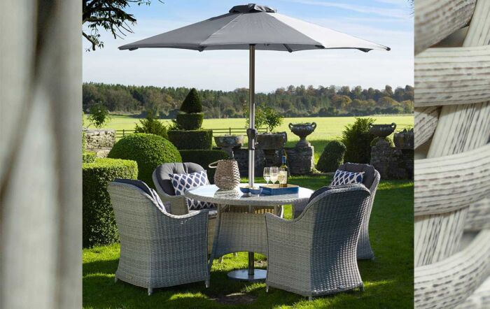 Bramblecrest Monterey 4 Seater Round Dining Set with Parasol - Grey