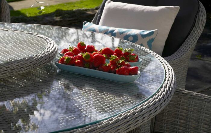 Bramblecrest Monterey 4 Seater Round Dining Set with Parasol - Grey