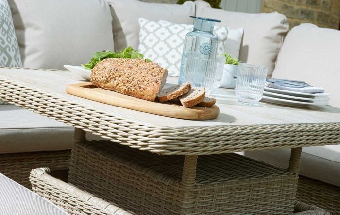 Bramblecrest Monterey Sandstone Mini Corner Sofa Set with Adjustable Table