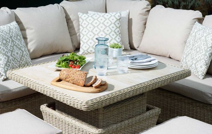 Bramblecrest Monterey Sandstone Mini Corner Sofa Set with Adjustable Table