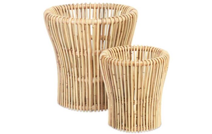 Set of 2 Rattan Plant Baskets-Natural