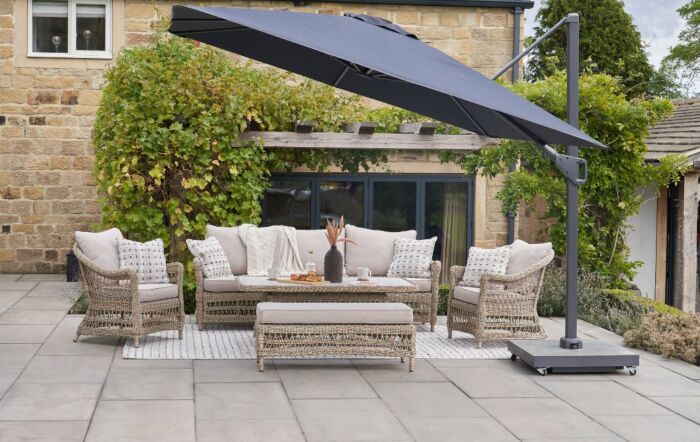Pacific Lifestyle  Nexus T2 Premium Anthracite/Faded Black Free Arm Parasol With Ancona 90kg Ceramic Wheeled Base