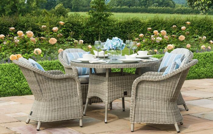 Maze Oxford 4 Seat Round Dining Set with Lazy Susan & Glass Ceramic Top