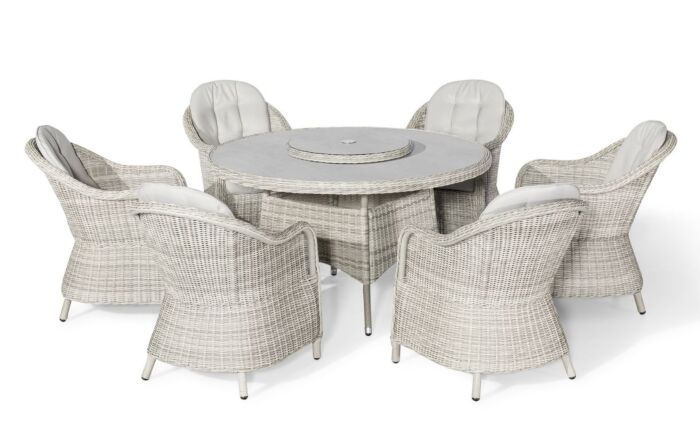 Maze Oxford 6 Seat Round Dining Set With Lazy Susan Glass Ceramic Table Top & Heritage Chairs