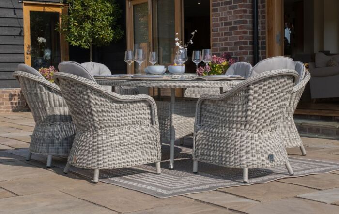 Maze Oxford 6 Seat Oval Dining Set With Lazy Susan & Ceramic Glass Top