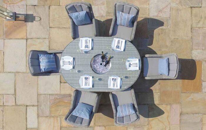 Maze Oxford Grey 6 Seat Oval Dining Set With Ice Bucket & Venice Chairs Maze Oxford Grey 6 Seat Oval Dining Set With Ice Bucket & Venice Chairs