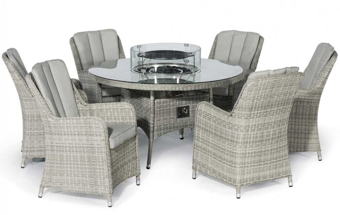 Maze Oxford 6 Seat Fire Pit Dining Set with Lazy Susan