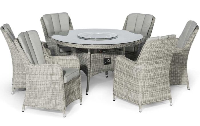 Maze Oxford 6 Seat Fire Pit Dining Set with Lazy Susan