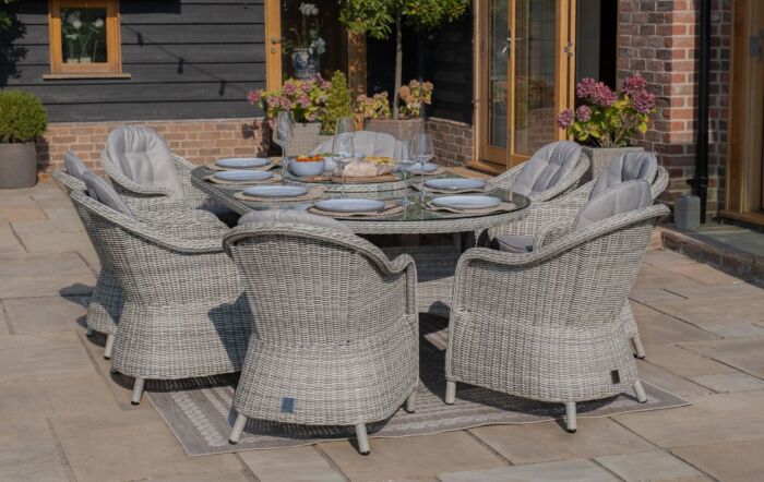 Maze Oxford 8 Seat Oval Dining Set With Ceramic Glass Top & Lazy Susan