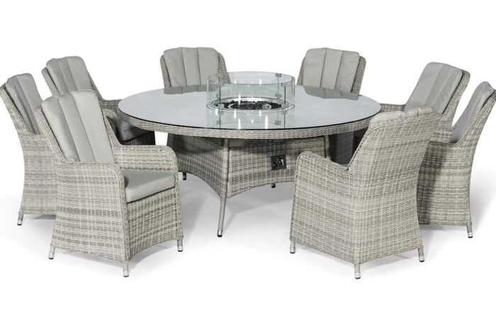 Maze Oxford 8 Seat Fire Pit Dining Set with Venice Chairs and Lazy Susan