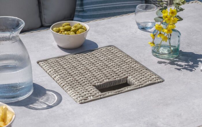 Maze Oxford Rattan Adjustable Garden Sofa Dining Set With Ceramic Glass Top - Grey