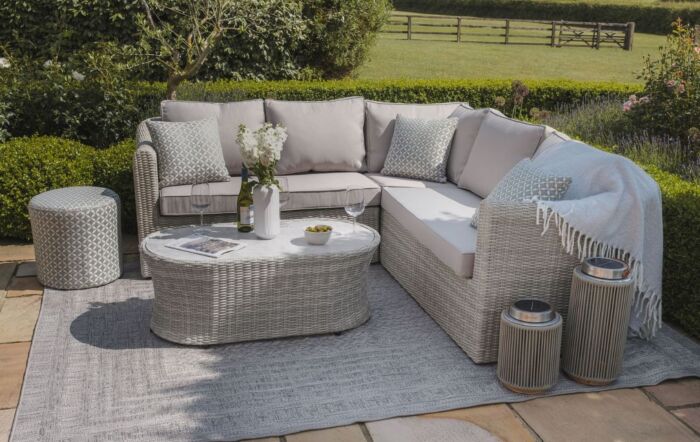 Maze Oxford Garden Corner Sofa Set With Ceramic Glass Top Table