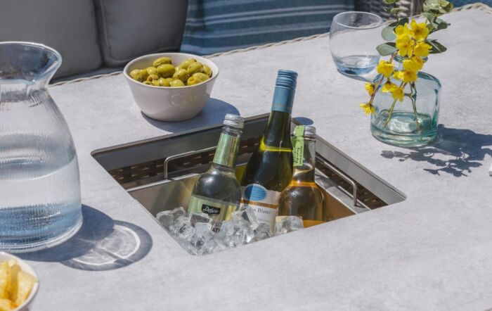 Maze Oxford Rattan Adjustable Garden Sofa Dining Set With Ceramic Glass Top - Grey