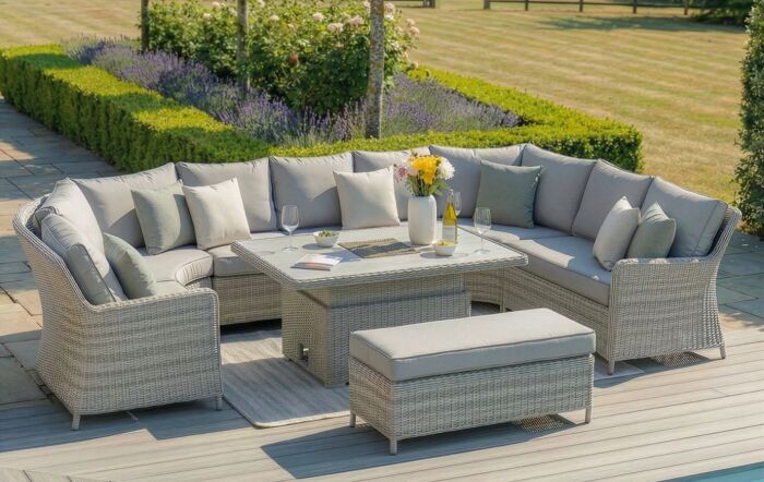 Maze Oxford Royal U Shaped Sofa Set with Ceramic Glass Top Rising Table