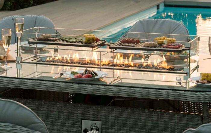 Maze Oxford 8 Seat Oval Fire Pit Dining Set with Heritage Chairs