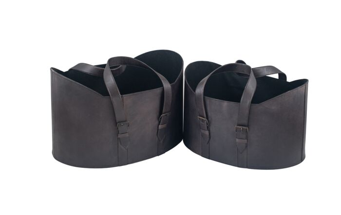 Pacific Lifestyle Alessio Steel Grey Leather S/2 Handled Storage