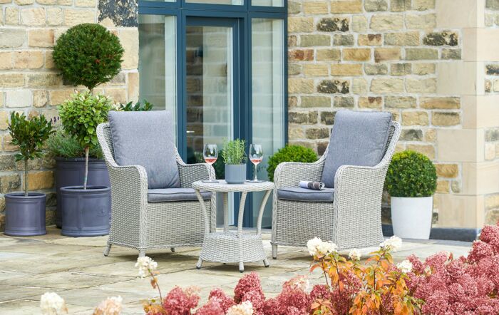 Pacific Lifestyle Antigua Rattan Bistro Set with Ceramic Table Top - Stone Grey Pacific Lifestyle Antigua Rattan Bistro Set with Ceramic Table Top - Stone Grey