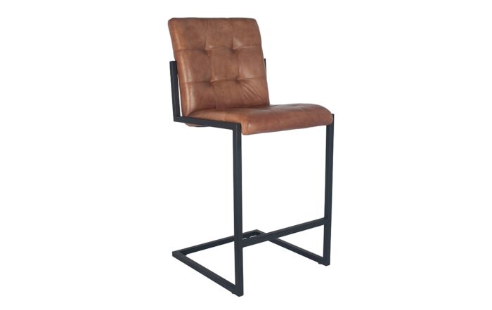 Pacific Lifestyle Arlo Vintage Brown Leather And Iron Buttoned Bar Stool
