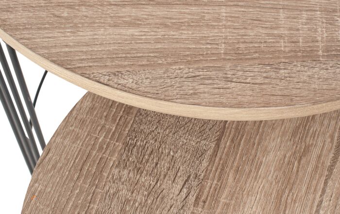 Pacific Lifestyle S/2 Atri Round Side Tables - Dark Wood and Black Metal