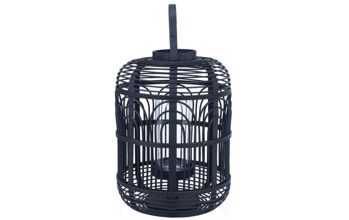 Pacific Lifestyle Black Bamboo And Glass Lantern Large