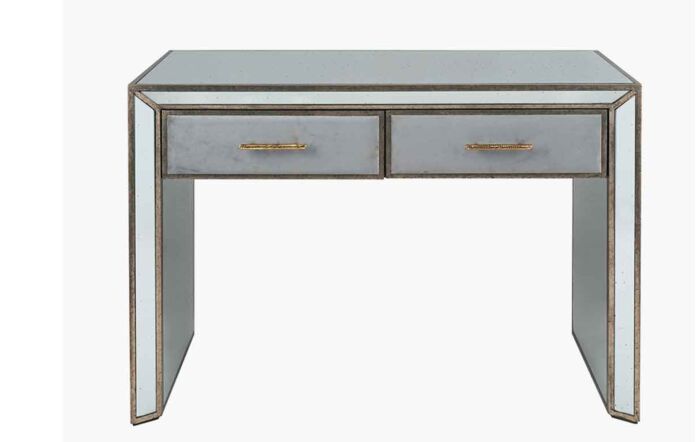 Pacific Lifestyle Brindisi Grey Velvet, Antique Metal and Mirror Console Table