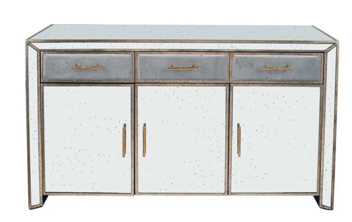 Pacific Lifestyle Brindisi Grey Velvet, Antique Metal and Mirror Sideboard