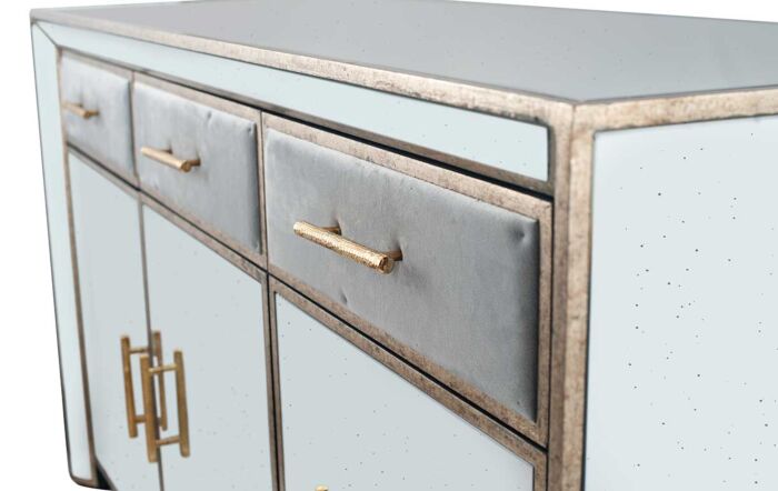 Pacific Lifestyle Brindisi Grey Velvet, Antique Metal and Mirror Sideboard