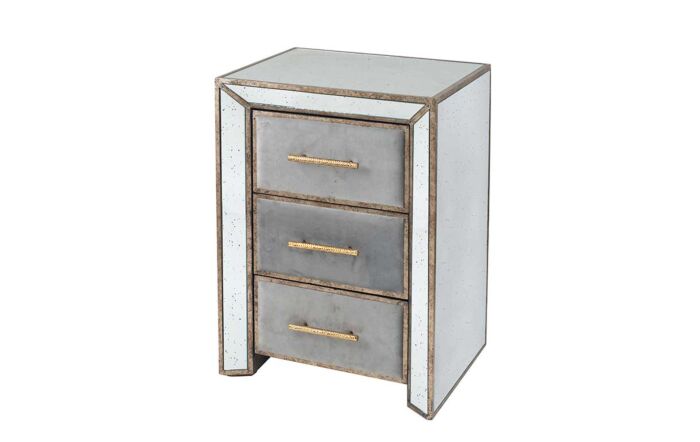 Pacific Lifestyle Brindisi Grey Velvet, Antique Metal and Mirror Bedside Unit