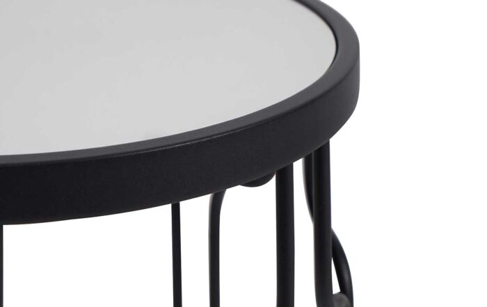 Pacific Lifestyle Set Of 2 Caprisse Mirrored Glass And Graphite Metal Round Tables