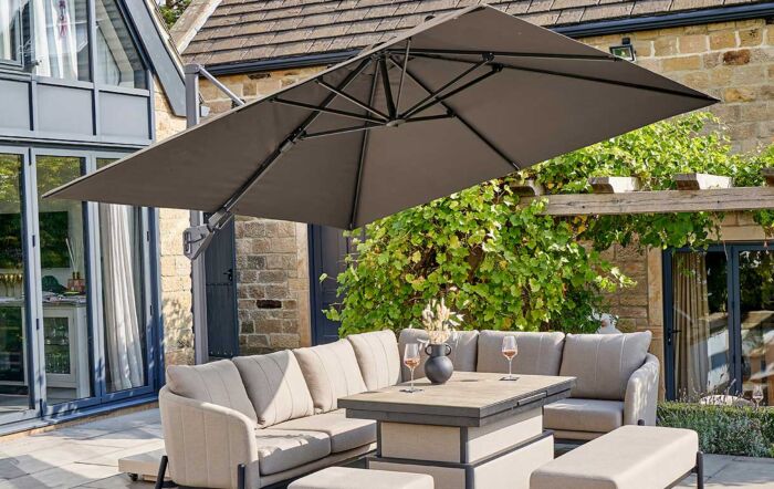 Pacific Lifestyle Challenger T2 3m Square Havana Taupe Cantilever Parasol with 90kg Wheeled Base