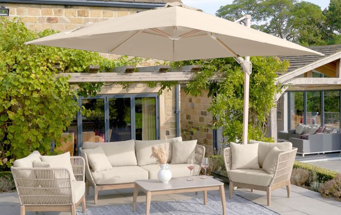 Pacific Lifestyle Challenger Teak T2 3m Square Champagne Free Arm Parasol With 90kg Wheeled Base