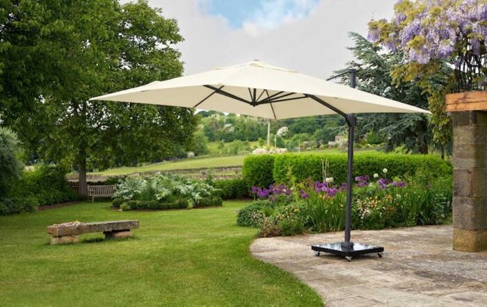 Pacific Lifestyle Challenger T1 3m Square Cantilever Parasol with 90kg Wheeled Base - Ivory
