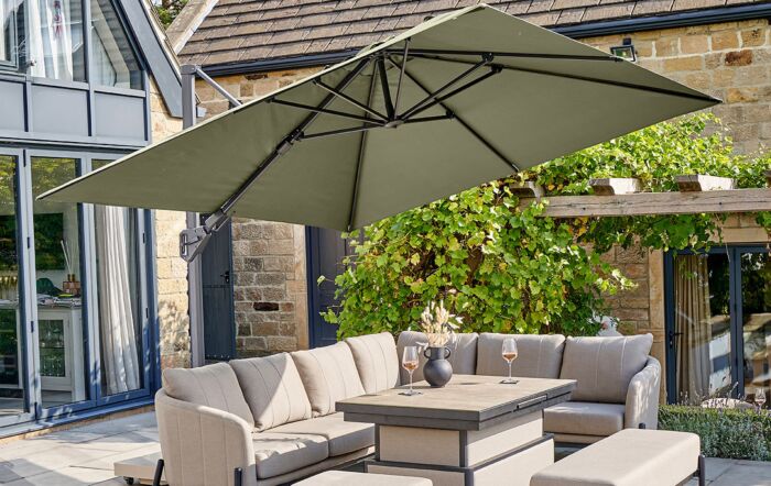 Pacific Lifestyle Challenger Premium T2 3.5m x 2.6m Lush Green Cantilever Parasol With 90kg Wheeled Base