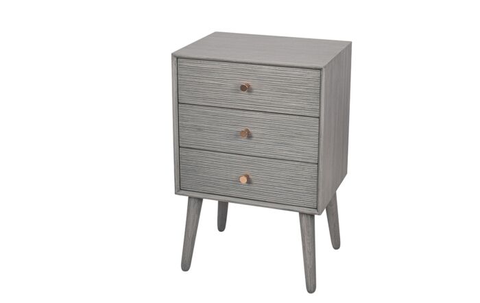 Pacific Lifestyle Chaya Dark Grey Pine Wood 3 Drawer Bedside Table