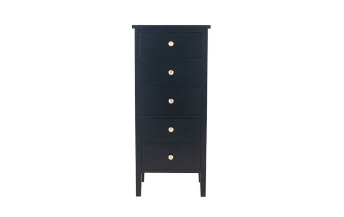 Pacific Lifestyle Chelmsford Satin Black Pine Wood 5 Drawer Tall Boy