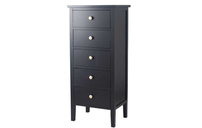 Pacific Lifestyle Chelmsford Satin Black Pine Wood 5 Drawer Tall Boy