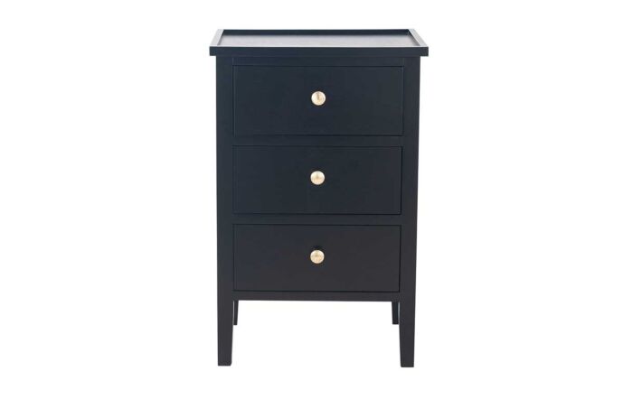 Pacific Lifestyle Chelmsford Satin Black Pine Wood 3 Drawer Bedside Unit