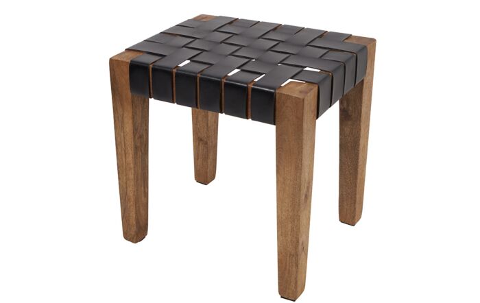 Pacific lifestyle S/3 Claudio Black Woven Leather and Wood Bench and Stools