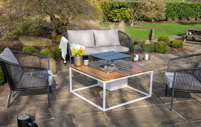 Pacific Lifestyle Cosiloft 100 White and Teak Fire Pit Table