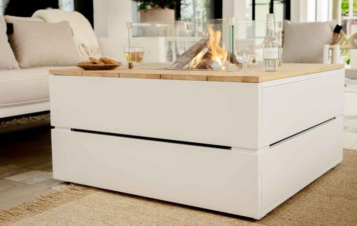 Pacific Lifestyle Cosipure 100 White and Teak Square Fire Pit