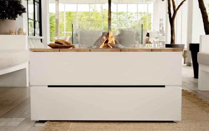 Pacific Lifestyle Cosipure 100 White and Teak Square Fire Pit