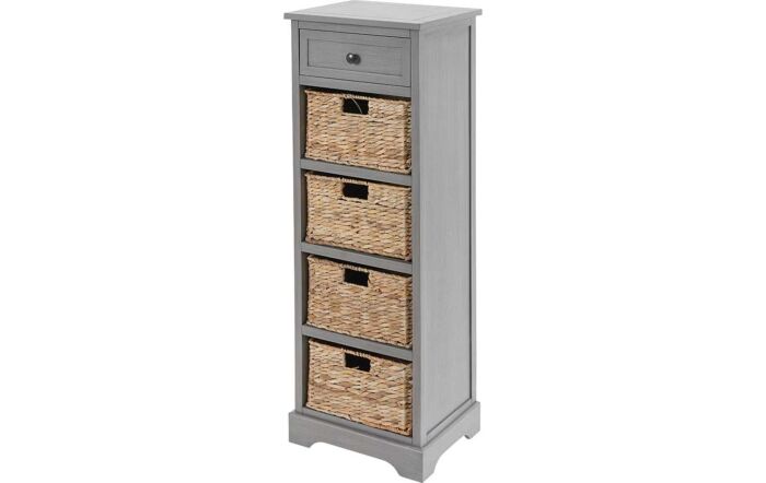Pacific Lifestyle Devonshire Grey Wood 1 Drawer 4 Basket Tall Unit