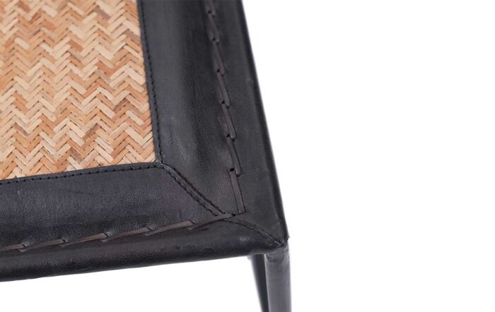 Pacific lifestyle Ezio Black Leather, Woven Rattan and Iron Stool