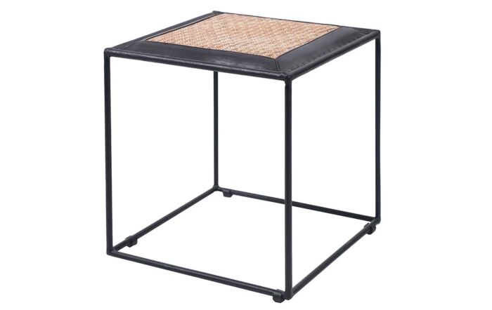Pacific lifestyle Ezio Black Leather, Woven Rattan and Iron Stool