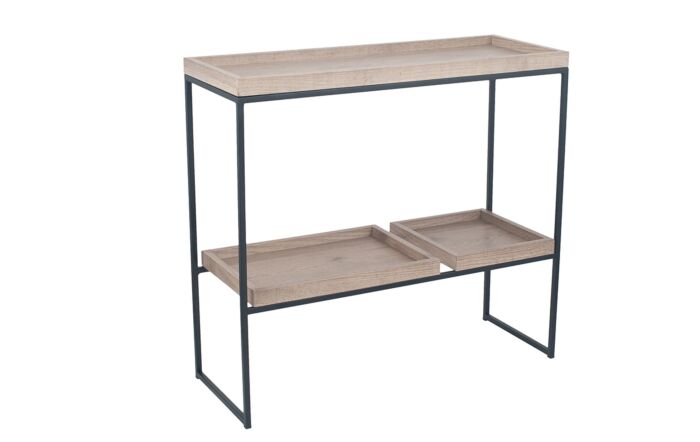 Pacific Lifestyle Gallery Natural Wood Veneer And Black Metal 2 Shelf Unit